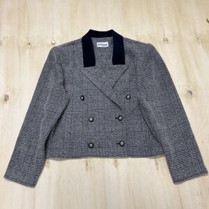 Petite Perceptions Blazer Jacket Womens Medium Gray Houndstooth Double Breasted